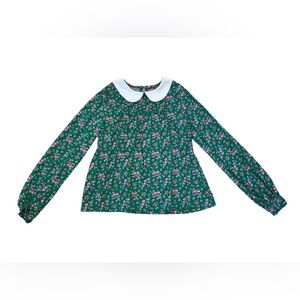 Mini Boden Floral Green Kids Top with White Collar